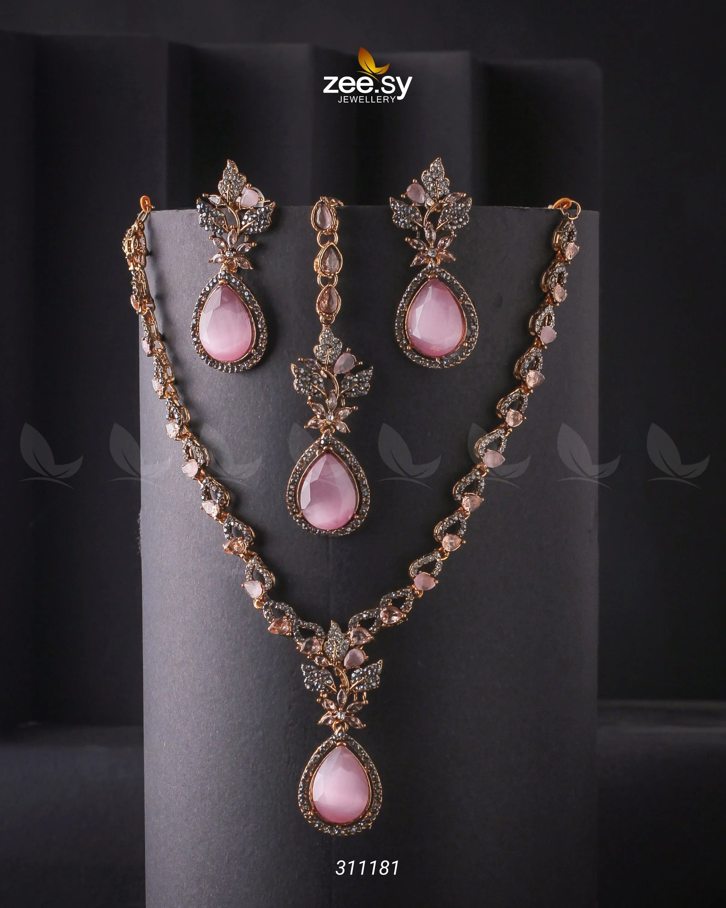 Opal Necklace Set Mint pink - Zeesy Jewellery