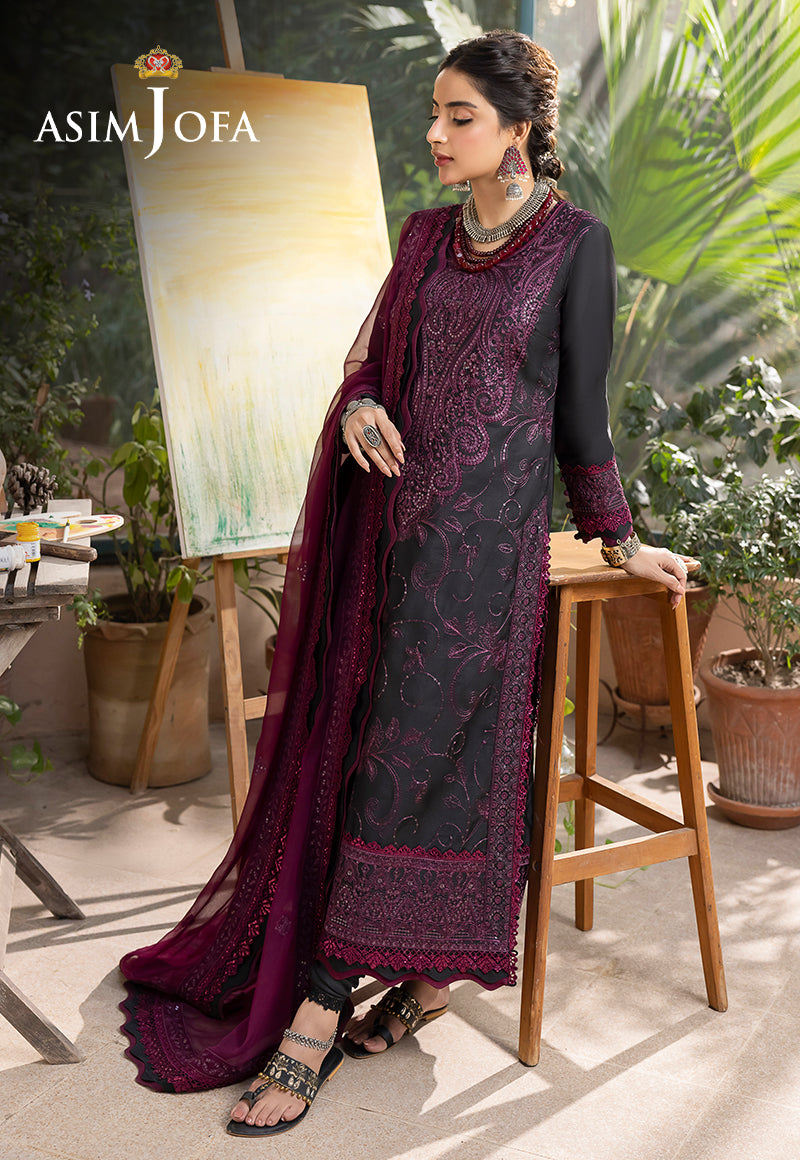 Asim Jofa Shadow Work '23 Ajsw-16 Embroidered Lawn Silk 3 Pcs