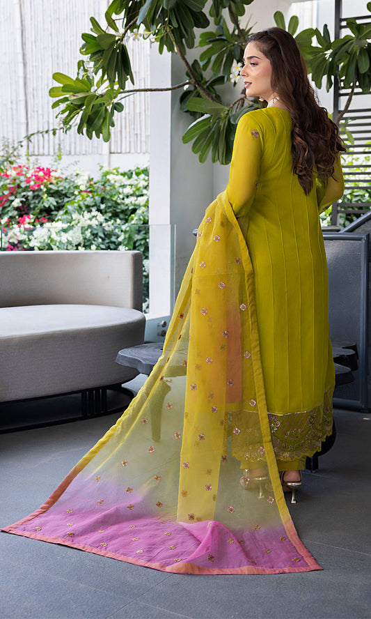 Shamooz Stitched 3 Piece Formals Suits-Mustard Green SEM-0739