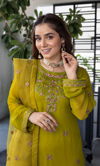 Shamooz Stitched 3 Piece Formals Suits-Mustard Green SEM-0739