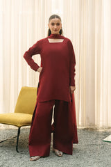 Suave By Mannat Clothing Stitched Formals Edit Suit-Claret