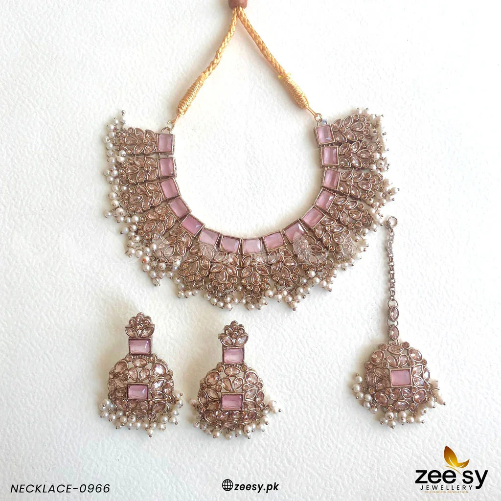 NECKLACE-0966 Pink - Zeesy Jewellery
