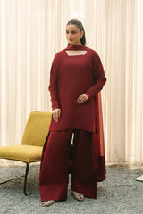 Suave By Mannat Clothing Stitched Formals Edit Suit-Claret