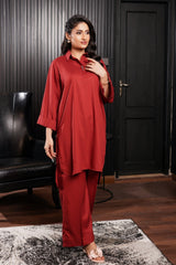 Solids By G Basics Gulmina Stitched 2 Piece Premium Linen Suit-Saffron  (2PC)