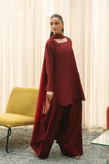 Suave By Mannat Clothing Stitched Formals Edit Suit-Claret