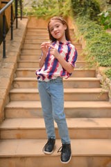 Dhaga Stitched Shirts Summer Collection'2025-Purple White Elasticated Sleeve Shirt