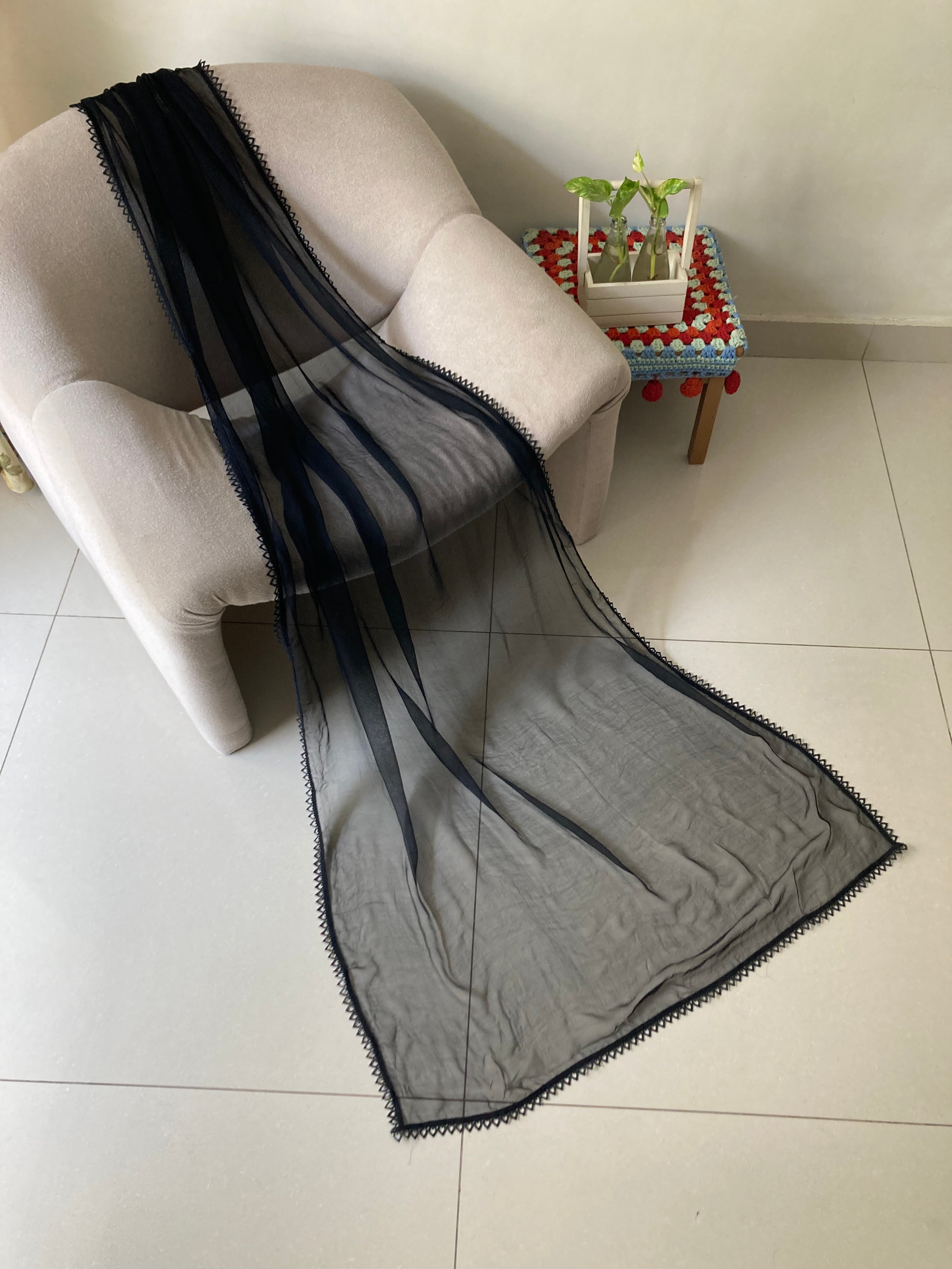 Deck Up Chiffon Dupatta - Black - D#4