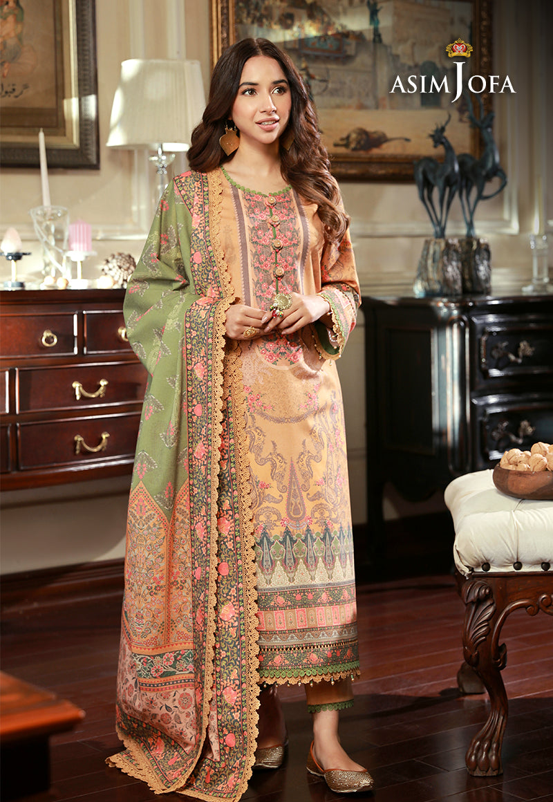Asim Jofa Aira & Asra Pret Ajawp-12 Printed Karandi Stitched 3 Pcs