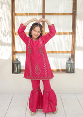 Khanak Stitched Kids-Deep Pink Gharara Suit KST 144