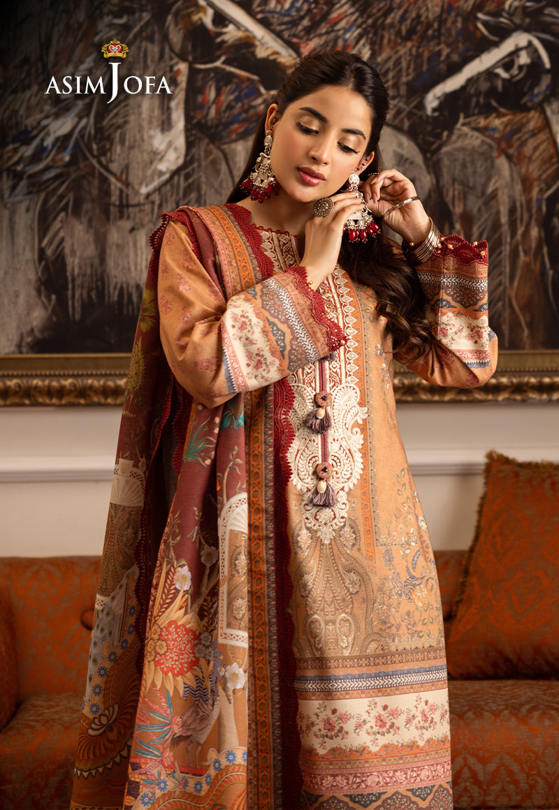 Asim Jofa Aira & Asra Winter Shawl Collection Ajiw-10 Embroidered Karandi 3 Pcs