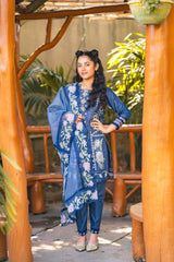 Manzar By Al Harir Stitched 3 Piece Kids Summer Suit-AH017-NAVY BLUE