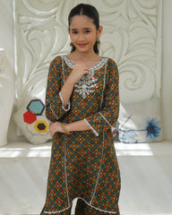 Khanak Stitched Kids-Black Multi Embroidered Gharara KST 197