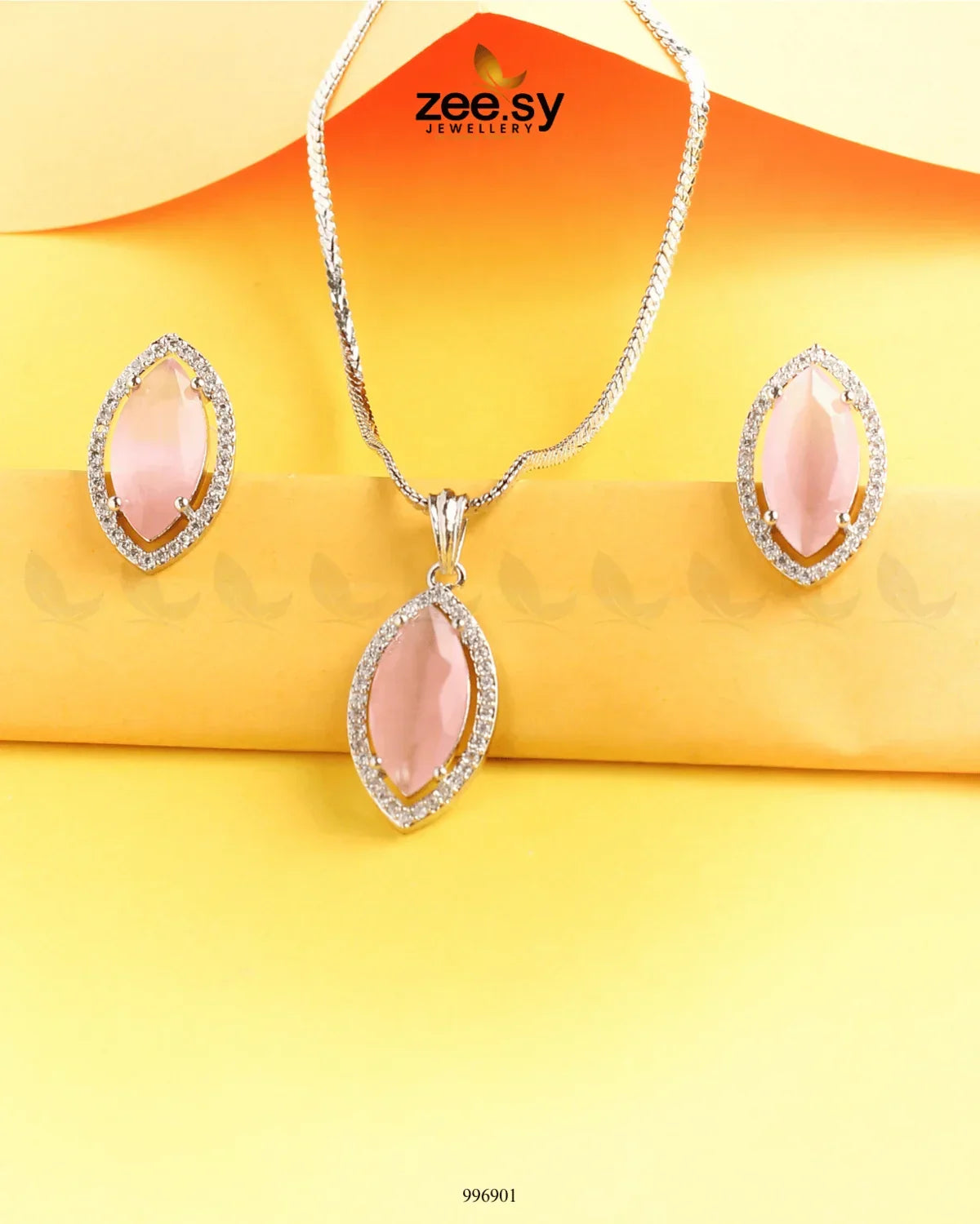 Verdant leafy Pendant Set Mint pink - Zeesy Jewellery