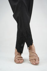 Amna Ali Nawaz Stitched Trouser-Cut Work Emb Cigarette Pants (BLACK)