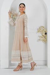 Manahils Stitched Formals Kurti 121-Crimson Glow- Peach