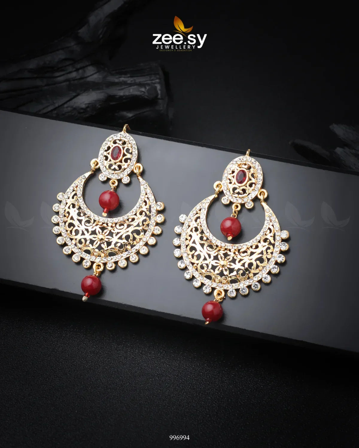 Pearl Chandeliers Earrings Red - Zeesy Jewellery