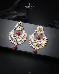 Pearl Chandeliers Earrings Red - Zeesy Jewellery