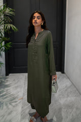 La Rosaa Stitched 2 Piece Basics Winter Collection'2024-Olive 2Pc