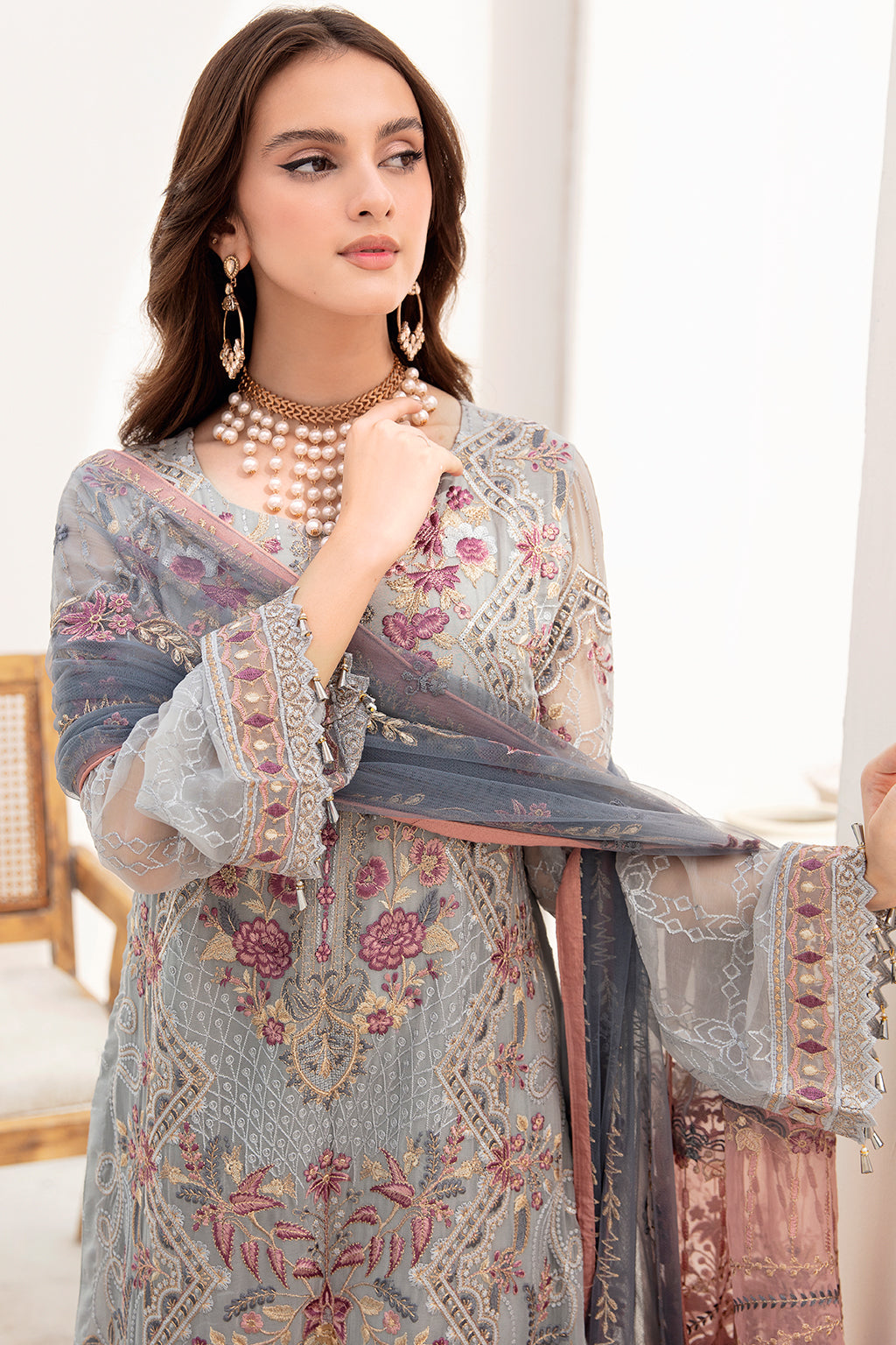 Chevron by Ramsha Unstitched 3 Piece Chiffon Vol-07 Collection'2023-A-703