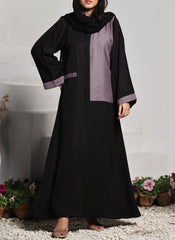 Hijab Ul Hareem Nida Front Open Abaya Black and Light Grape 0118-R-A701