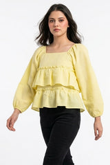 Amna Ali Nawaz Stitched Blouse-Ruffle Hem-Butter Yellow