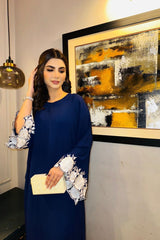 Manahils Stitched Navy Embroidered Sleeves