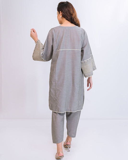 Miorah By Ayla Studio Stitched Solid Embroidered Co-ord  - Shafaq