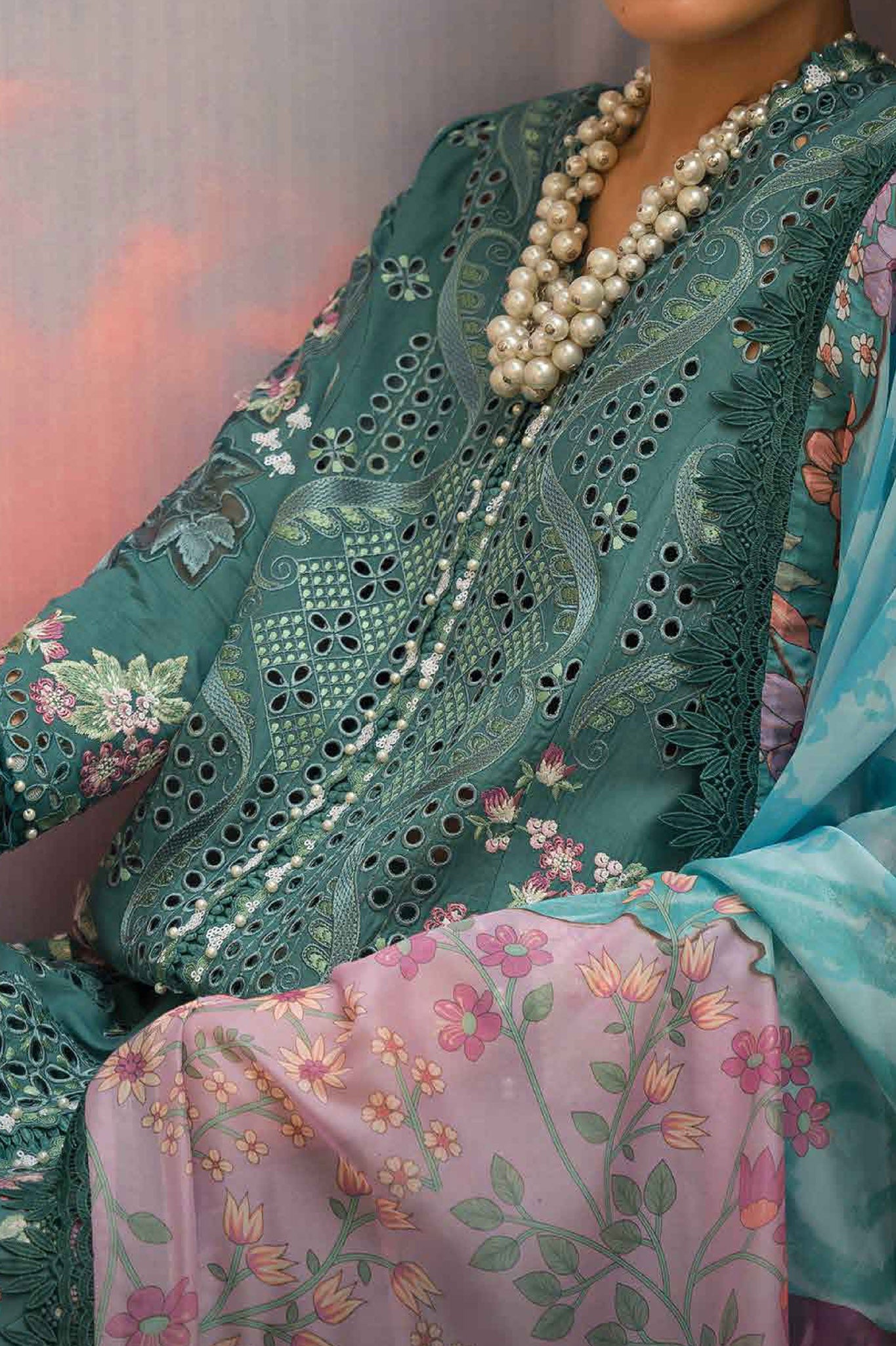 The Painted Garden By Afrozeh Unstitched 3 Piece Emb Lawn Collection'2024-AEF-01-Stellar Sage