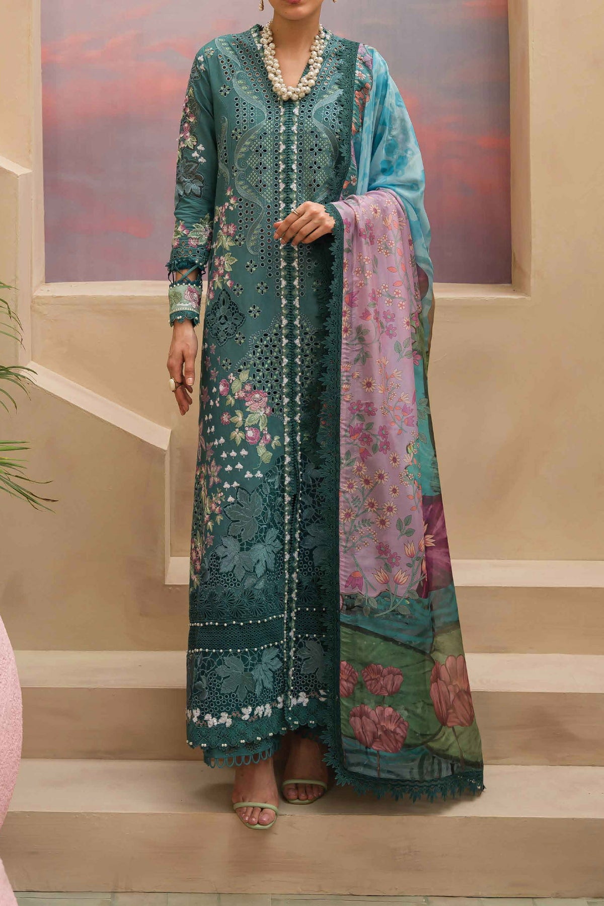 The Painted Garden By Afrozeh Unstitched 3 Piece Emb Lawn Collection'2024-AEF-01-Stellar Sage