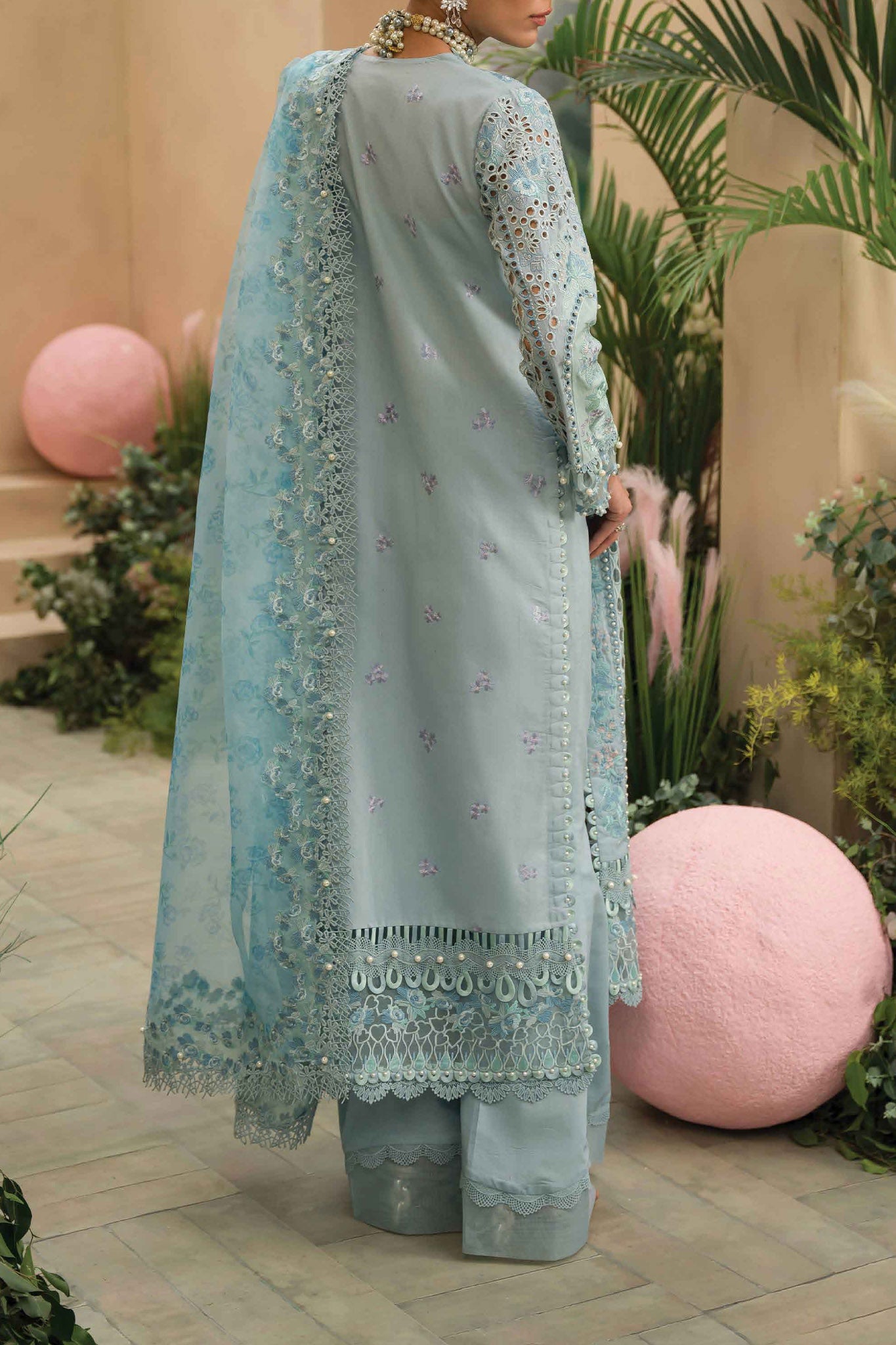 The Painted Garden By Afrozeh Unstitched 3 Piece Emb Lawn Collection'2024-AEF-05-Serene Sapphire