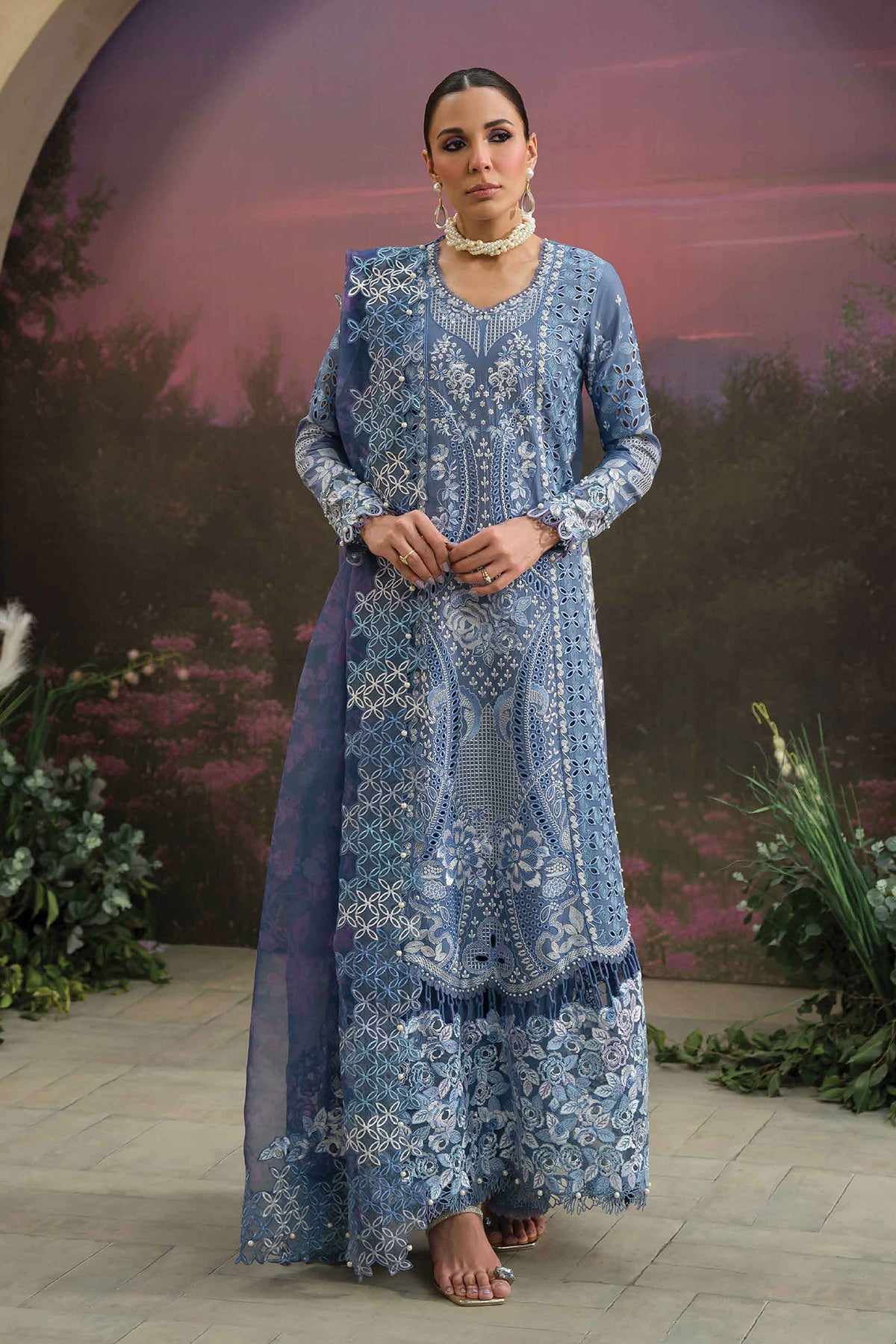 The Painted Garden By Afrozeh Unstitched 3 Piece Emb Lawn Collection'2024-AEF-07-Indigo ink