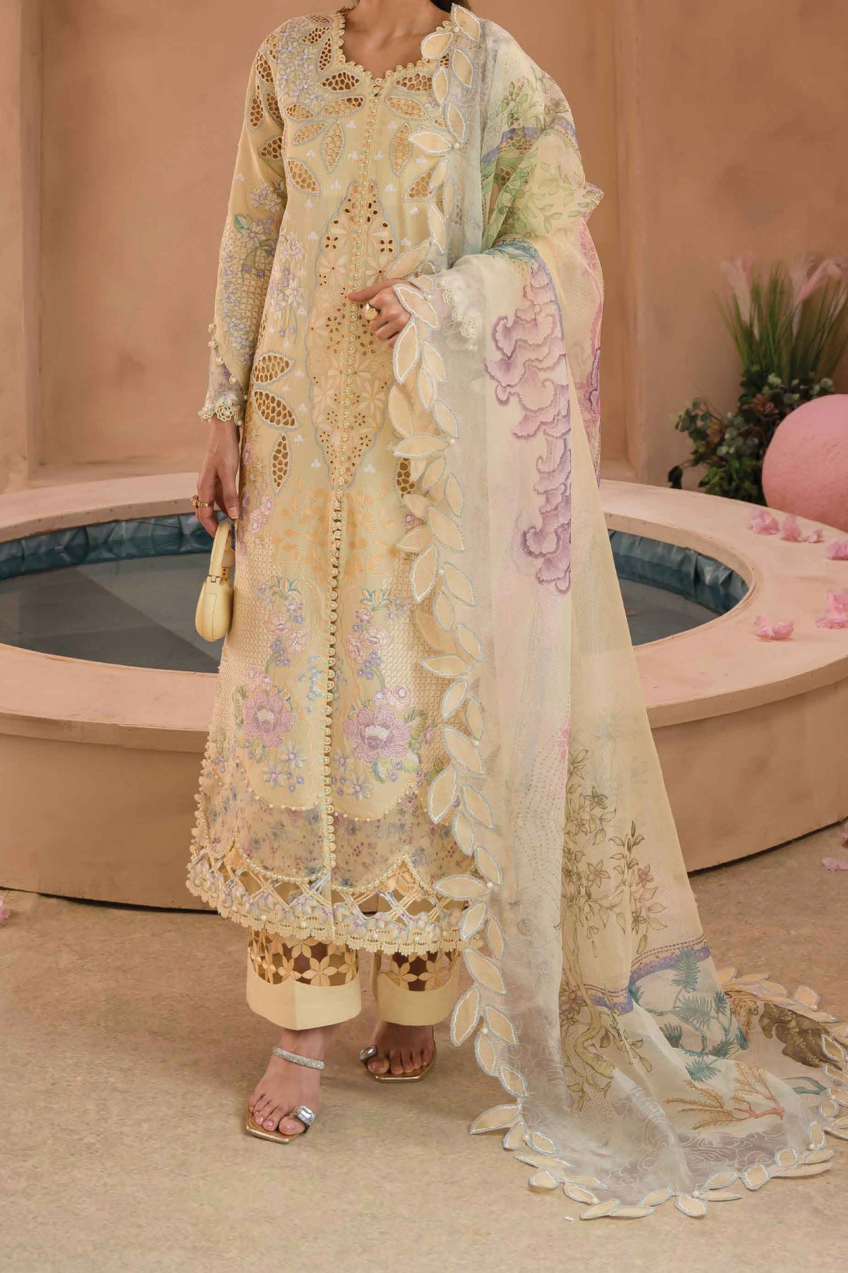 The Painted Garden By Afrozeh Unstitched 3 Piece Emb Lawn Collection'2024-AEF-08-Sweet Saffron