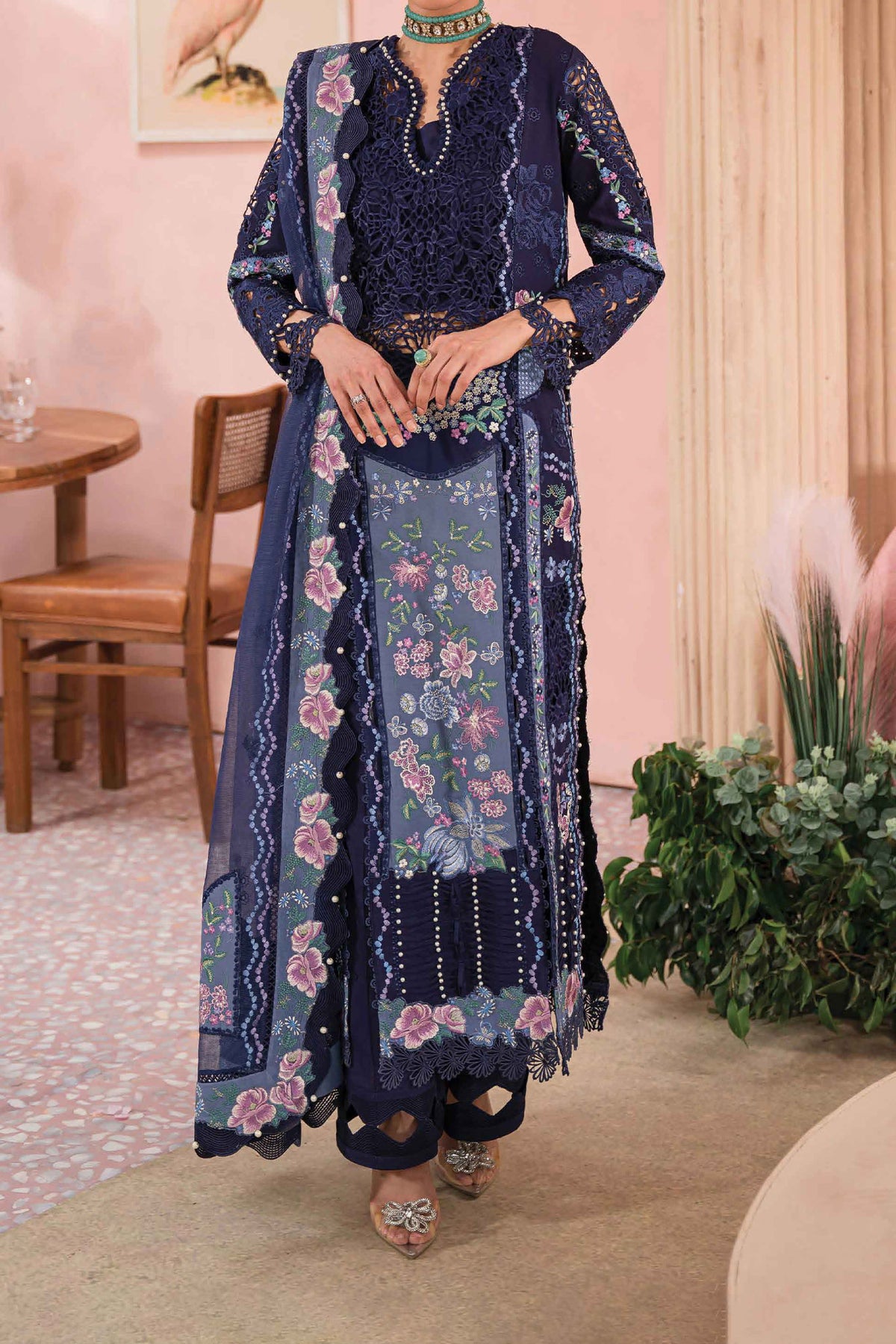 The Painted Garden By Afrozeh Unstitched 3 Piece Emb Lawn Collection'2024-AEF-10-Bluebell