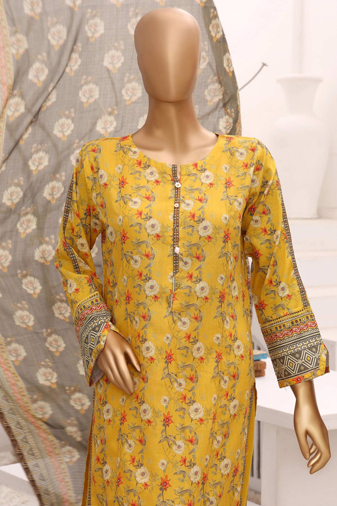 Aashkaar By HZ Stitched 3 Piece Emb Lawn Vol-05 Collection'2024-AEL-401-Yellow