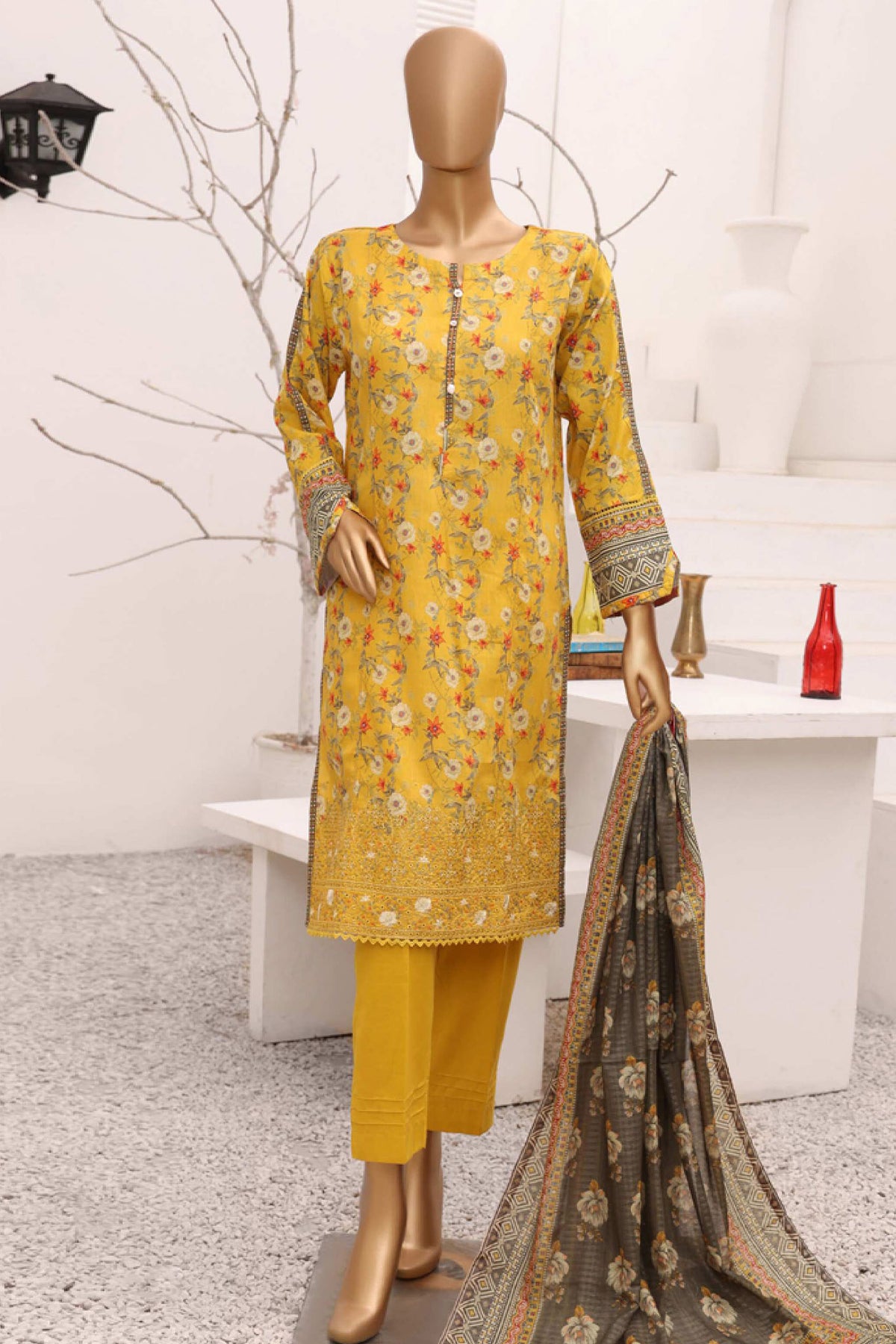 Aashkaar By HZ Stitched 3 Piece Emb Lawn Vol-05 Collection'2024-AEL-401-Yellow