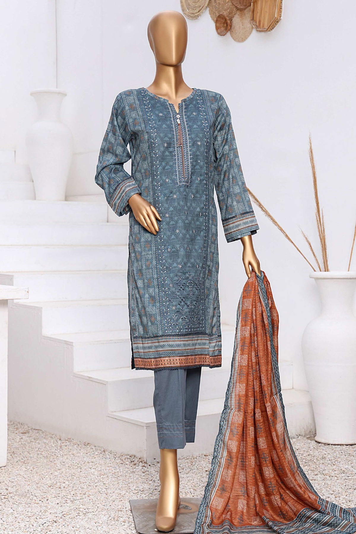 Aashkaar By HZ Stitched 3 Piece Emb Lawn Vol-05 Collection'2024-AEL-402-Blue