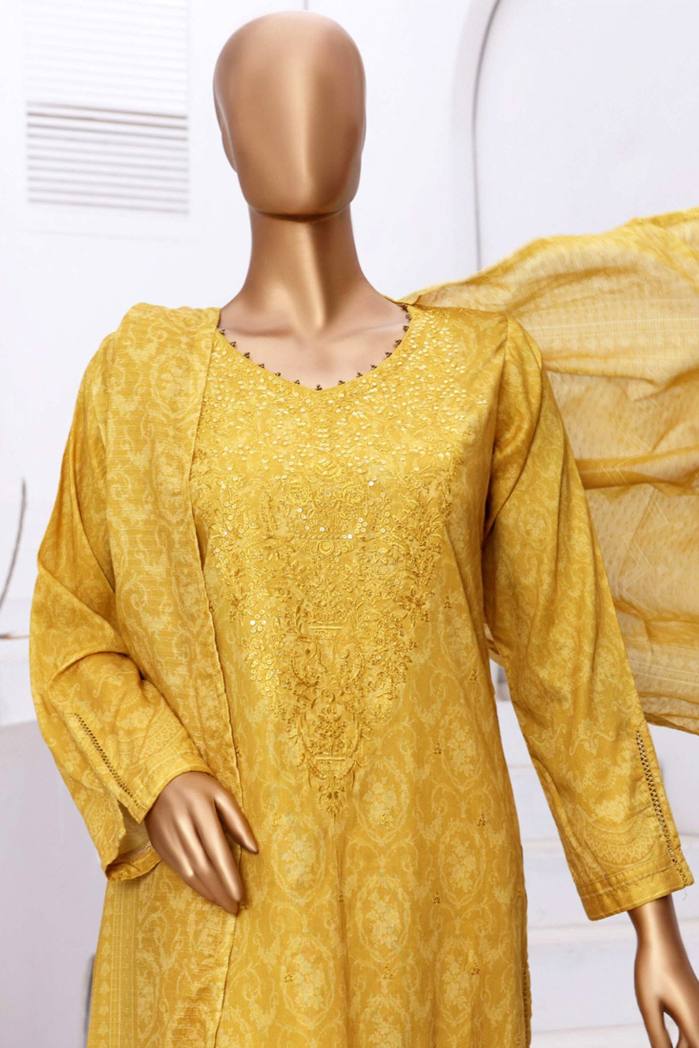 Aashkaar By HZ Stitched 3 Piece Emb Lawn Vol-05 Collection'2024-AEL-404-Mustard