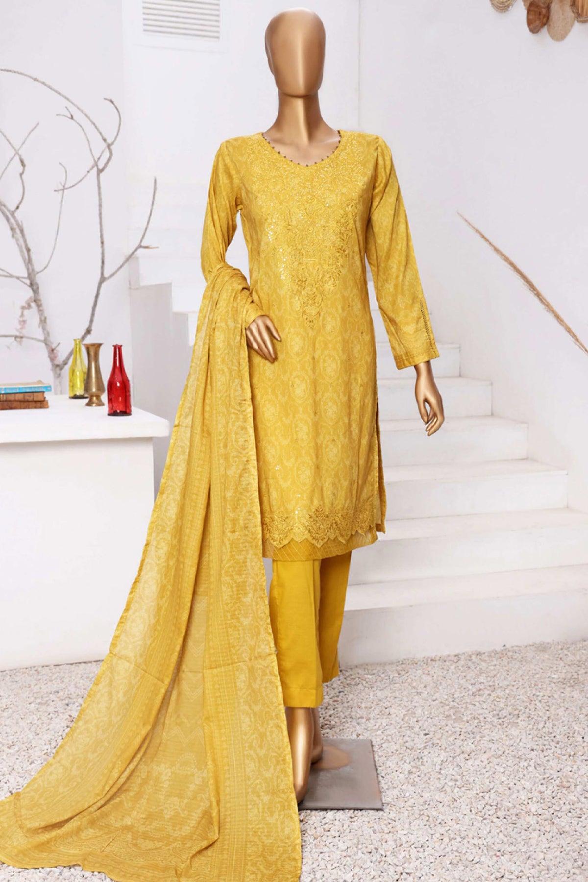 Aashkaar By HZ Stitched 3 Piece Emb Lawn Vol-05 Collection'2024-AEL-404-Mustard