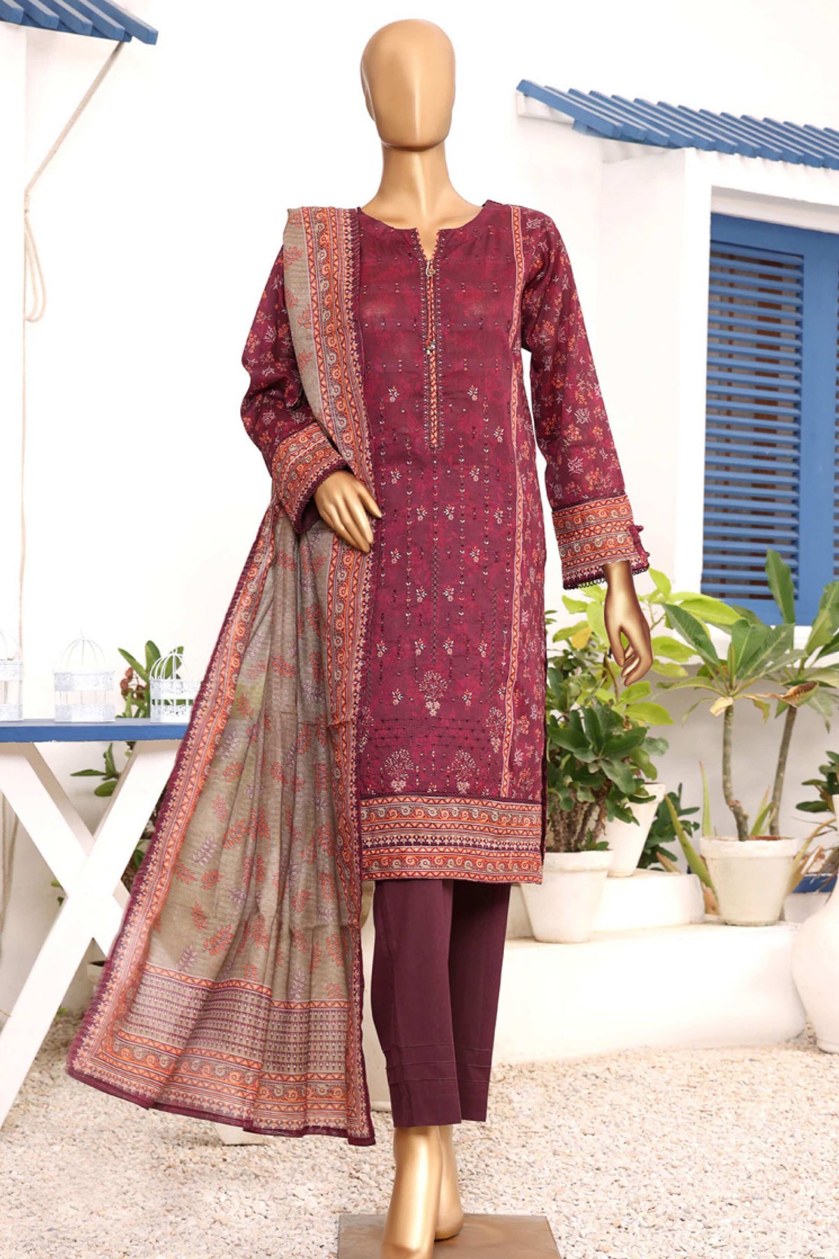 Aashkaar By HZ Stitched 3 Piece Emb Lawn Vol-05 Collection'2024-AEL-406-Plum