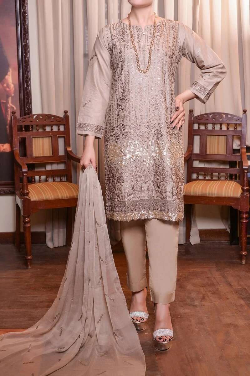 Aainahh by Amna Khadija Stitched 3 Piece Lawn Vol-19 Collection'2022-AF-09-Fawn