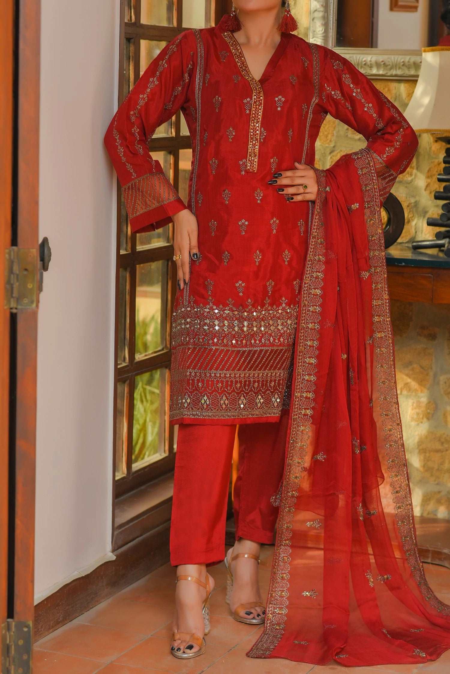 Aainahh by Amna Khadija Stitched 3 Piece Emb Eid Lawn Collection'2022-AF-24-Maroon