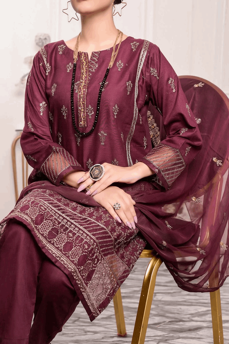 Aainahh by Amna Khadija Stitched 3 Piece Eid Lawn Vol-23 Collection'2022-AF-25-Maroon