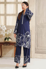 Hazel By Aizal Stitched Co Ords Slub Linen Winter Collection'2025-AH-01-Navy Blue
