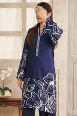 Hazel By Aizal Stitched Co Ords Slub Linen Winter Collection'2025-AH-01-Navy Blue