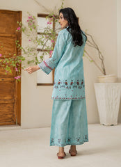 Ahlam By Safa Textile Stitched Co-Ords Lawn Suit-Ice Blue Luxury