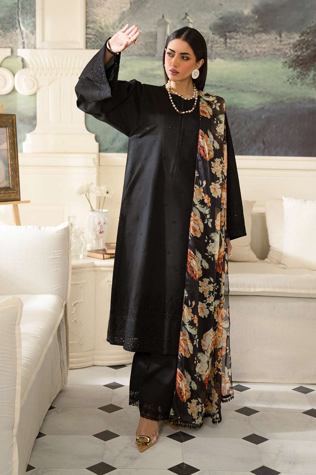 Fresco Edit By Sheenora Stitched 3 Piece Lawn Collection'2025-Midnight Majesty