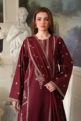 Fresco Edit By Sheenora Stitched 3 Piece Lawn Collection'2025-Burgundy Bliss