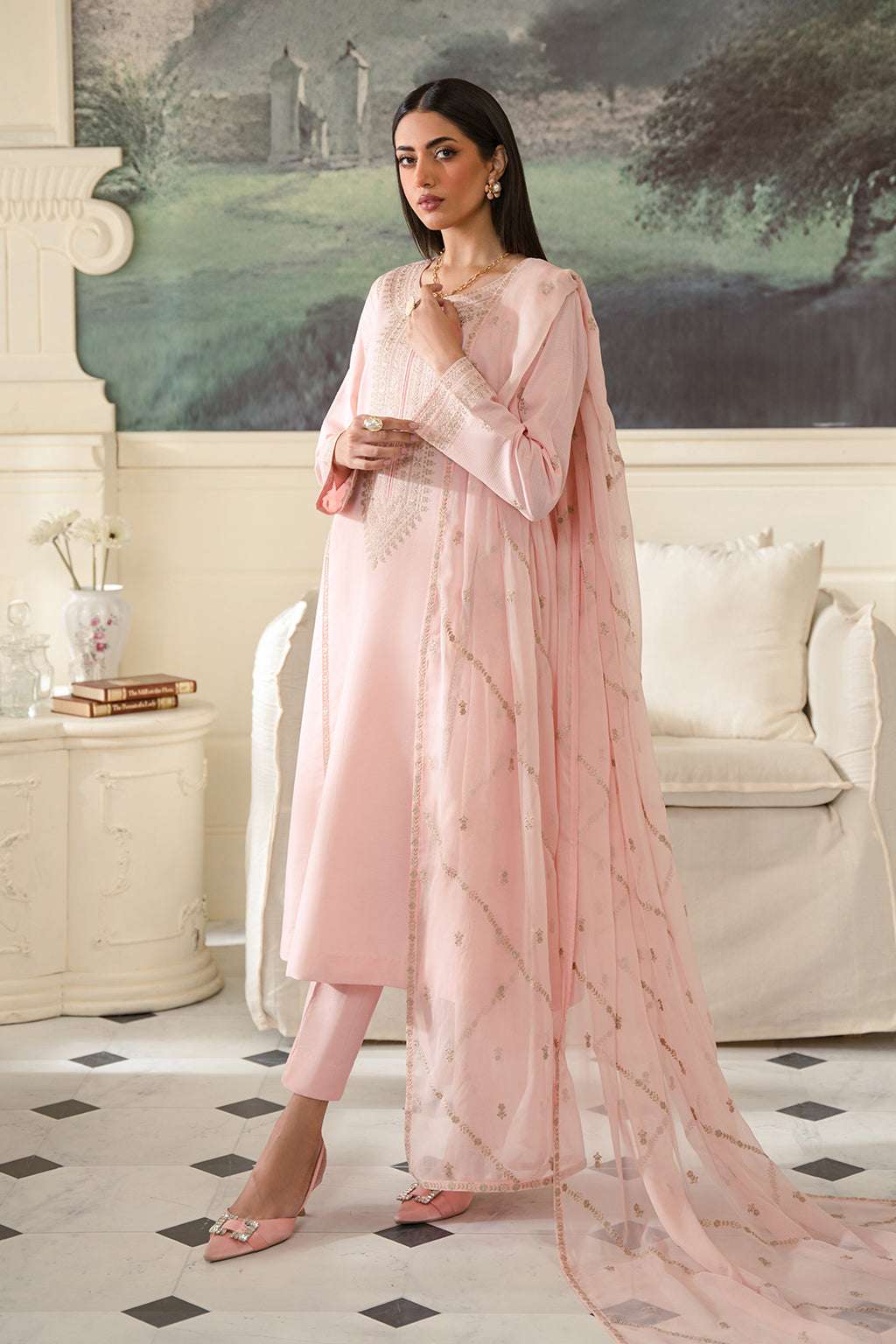 Fresco Edit By Sheenora Stitched 3 Piece Lawn Collection'2025-Pink Perfection