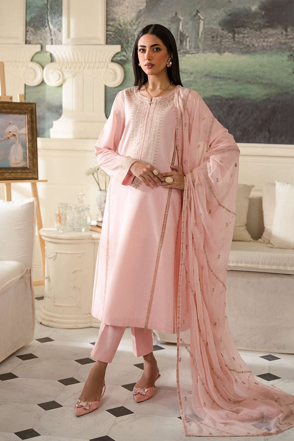 Fresco Edit By Sheenora Stitched 3 Piece Lawn Collection'2025-Pink Perfection