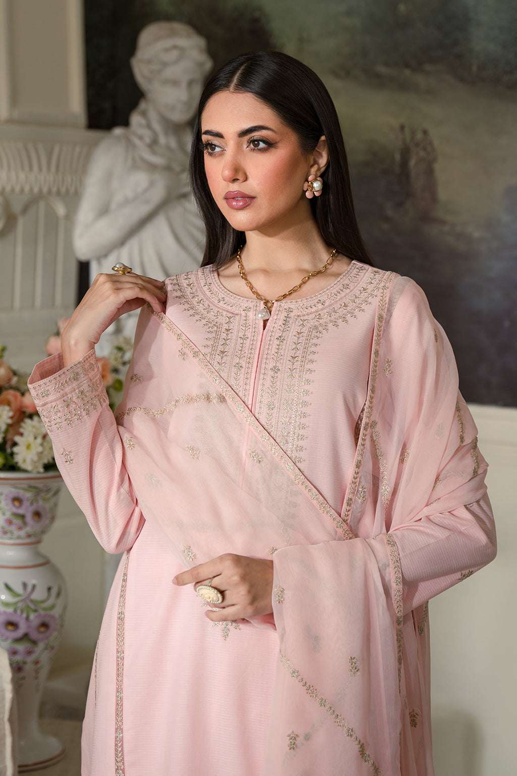 Fresco Edit By Sheenora Stitched 3 Piece Lawn Collection'2025-Pink Perfection